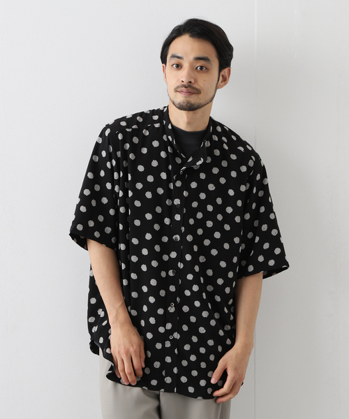 EDIFICE LA BOUCLE（エディフィスラブークル）の「【LA BOUCLE / ラブークル】バンドカラー パターン 半袖シャツ（シャツ/ブラウス・メンズ・ブラックミックス/ブラック×ブラック/ブラック系その他・1/2/3）」の9枚目の写真