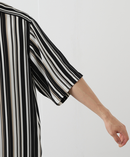 EDIFICE LA BOUCLE（エディフィスラブークル）の「【LA BOUCLE / ラブークル】バンドカラー パターン 半袖シャツ（シャツ/ブラウス・メンズ・ブラックミックス/ブラック×ブラック/ブラック系その他・1/2/3）」の10枚目の写真