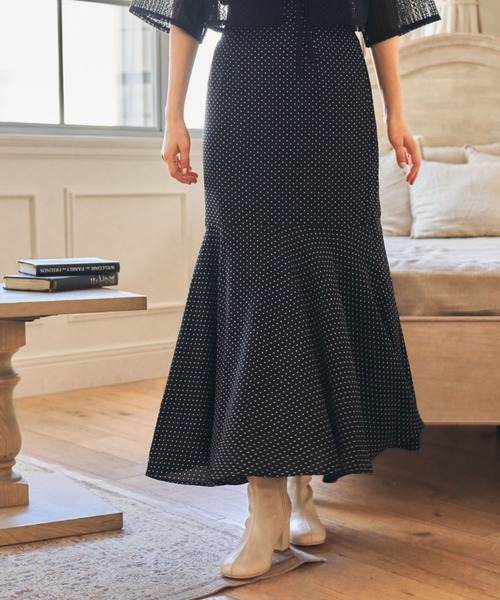mysty woman（ミスティウーマン）の「ドット柄マーメイドスカート 297619（スカート・レディース・ホワイト/ブラック/ベージュ・FREE）」の3枚目の写真