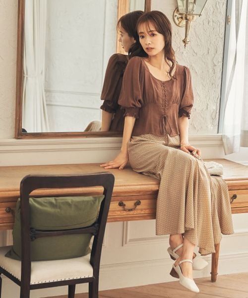 mysty woman（ミスティウーマン）の「ドット柄マーメイドスカート 297619（スカート・レディース・ホワイト/ブラック/ベージュ・FREE）」の6枚目の写真