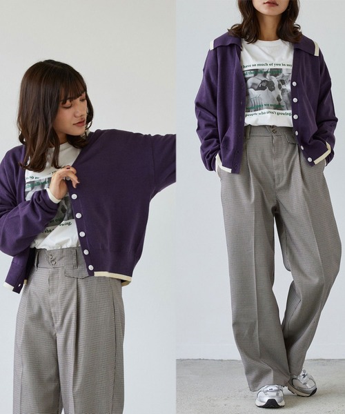 179/WG(イチナナキュウダブルジー)の「襟付きカーディガン(カーディガン/ボレロ・レディース・パープル/グリーン/ボルドー/オフホワイト・FREE)」の1枚目の写真