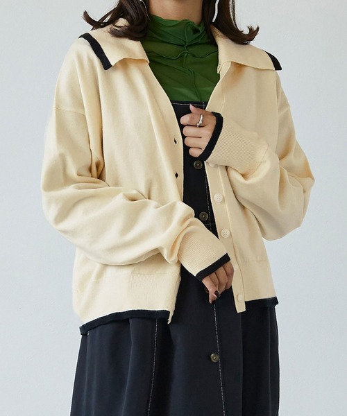 179/WG(イチナナキュウダブルジー)の「襟付きカーディガン(カーディガン/ボレロ・レディース・パープル/グリーン/ボルドー/オフホワイト・FREE)」の2枚目の写真