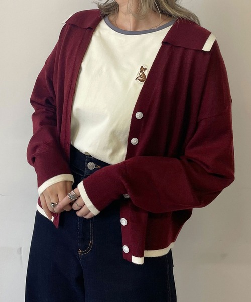 179/WG(イチナナキュウダブルジー)の「襟付きカーディガン(カーディガン/ボレロ・レディース・パープル/グリーン/ボルドー/オフホワイト・FREE)」の20枚目の写真