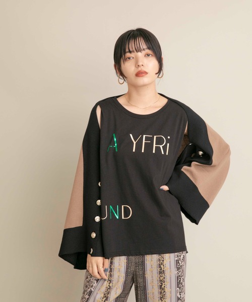 Eimee Law（エイミーロウ）の「トリミング金ボタン2WAYニット（カーディガン/ボレロ・レディース・ライトブラウン/チャコールグレー/グレイッシュベージュ・38）」の4枚目の写真