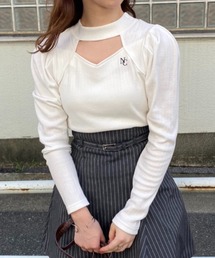one after another NICE CLAUP | 前後着用可能　刺しゅうハイネックトップス(Tシャツ/カットソー)