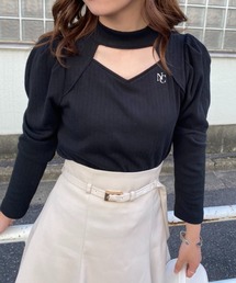 one after another NICE CLAUP | 前後着用可能　刺しゅうハイネックトップス(Tシャツ/カットソー)