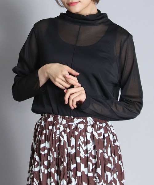 TITE IN THE STORE（ティテ　インザ　ストア）の「シアーハイネックカットソー（Tシャツ/カットソー・レディース・ブラック/ブルー/ブラウン/オフホワイト・38）」の3枚目の写真