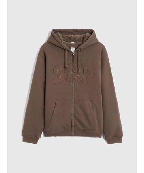 GAP ロゴボアパーカーフリース フード付き パーカー ブラウン GAP パーカー GAPロゴ ボアパーカー メンズ レディース