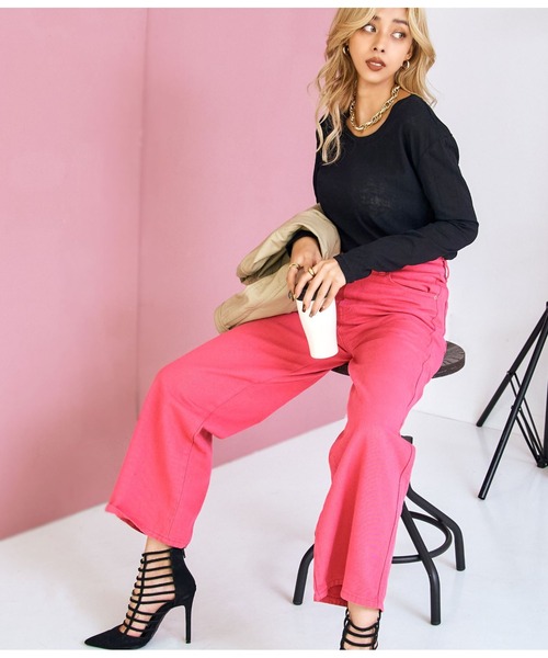 LATINA(ラティーナ)の「カラーストレートワイドパンツ(その他パンツ・レディース・ブラック/ピンク・S/M/L)」の13枚目の写真