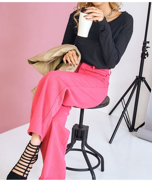 LATINA(ラティーナ)の「カラーストレートワイドパンツ(その他パンツ・レディース・ブラック/ピンク・S/M/L)」の12枚目の写真