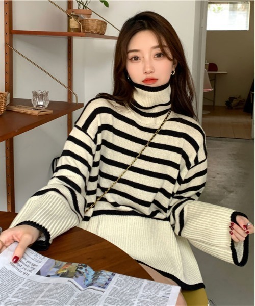 ibeul_（イベール）の「ボーダータートルネックフレアニット（ニット/セーター・レディース・ホワイト/ブラック・FREE）」の11枚目の写真