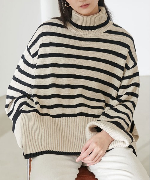 ibeul_（イベール）の「ボーダータートルネックフレアニット（ニット/セーター・レディース・ホワイト/ブラック・FREE）」の20枚目の写真