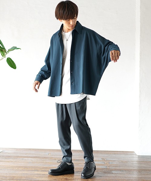 MinoriTY（マイノリティ）の「セットアップコーデ3点セット ドルマンシャツ＋インナー＋テーパードパンツ（セットアップ・メンズ・ブラック/ブラウン/ブラウン系その他/ブルー系その他/グレイッシュブルー・M/L）」の5枚目の写真