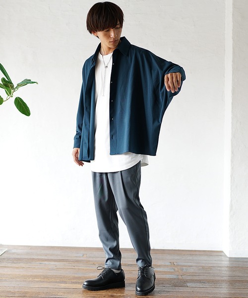 MinoriTY（マイノリティ）の「セットアップコーデ3点セット ドルマンシャツ＋インナー＋テーパードパンツ（セットアップ・メンズ・ブラック/ブラウン/ブラウン系その他/ブルー系その他/グレイッシュブルー・M/L）」の19枚目の写真