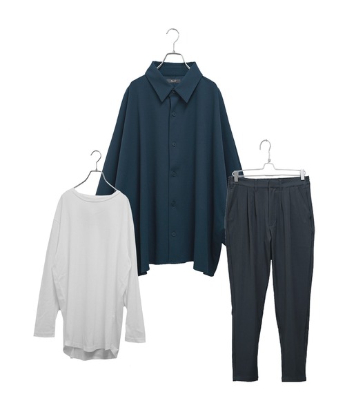 MinoriTY（マイノリティ）の「セットアップコーデ3点セット ドルマンシャツ＋インナー＋テーパードパンツ（セットアップ・メンズ・ブラック/ブラウン/ブラウン系その他/ブルー系その他/グレイッシュブルー・M/L）」の15枚目の写真