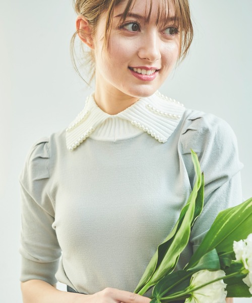 NOELA（ノエラ）の「衿パール配色ニット（ニット/セーター・レディース・グレー/ブラック/ピンク・フリー）」の9枚目の写真