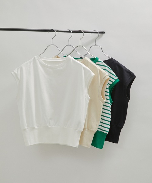 SALON adam et rope'（サロン アダム エ ロペ）の「【WEB・一部店舗限定】フレンチスリーブクロップドTシャツ/無地・ボーダー（Tシャツ/カットソー・レディース・グリーン系その他/ブラック/ベージュ/オフホワイト・FREE）」の10枚目の写真