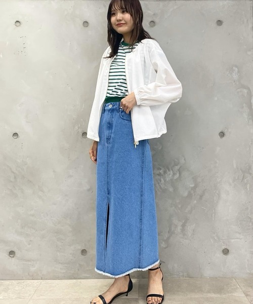 SALON adam et rope'（サロン アダム エ ロペ）の「【WEB・一部店舗限定】フレンチスリーブクロップドTシャツ/無地・ボーダー（Tシャツ/カットソー・レディース・グリーン系その他/ブラック/ベージュ/オフホワイト・FREE）」の5枚目の写真