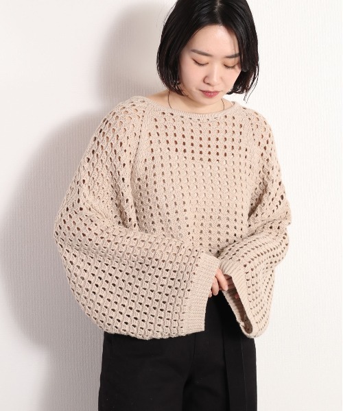 cepo(セポ)の「スカシアミショートニット セットアップ可能(ニット/セーター・レディース・ベージュ/オフホワイト・M)」の1枚目の写真