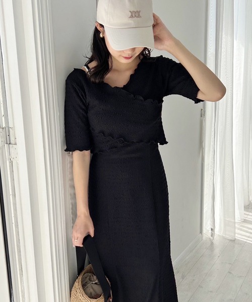 one after another NICE CLAUP（ワンアフターアナザーナイスクラップ）の「マルチWAYで着回せる。しぼしぼセットワンピース（ワンピース・レディース・ピンク/ブラック/サックスブルー/アイボリー/ブラック系その他/ネイビー・FREE）」の18枚目の写真