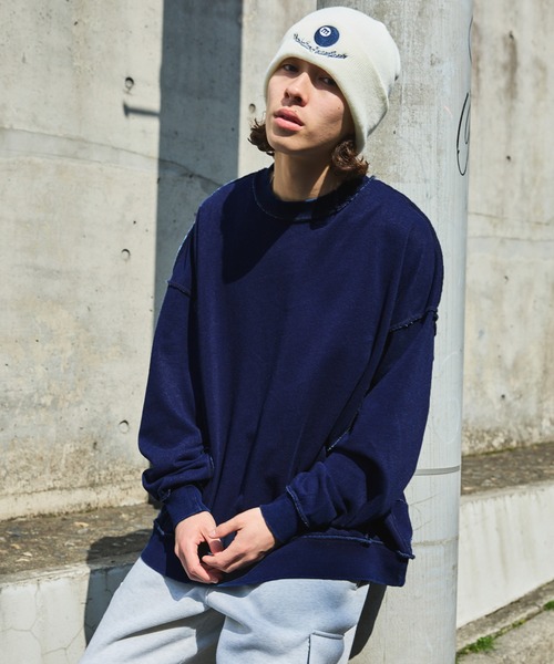 MSG（エムエスジー）の「裏毛インディゴ染めアウトステッチトレーナー