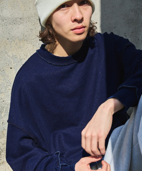 MSG（エムエスジー）の「裏毛インディゴ染めアウトステッチトレーナー