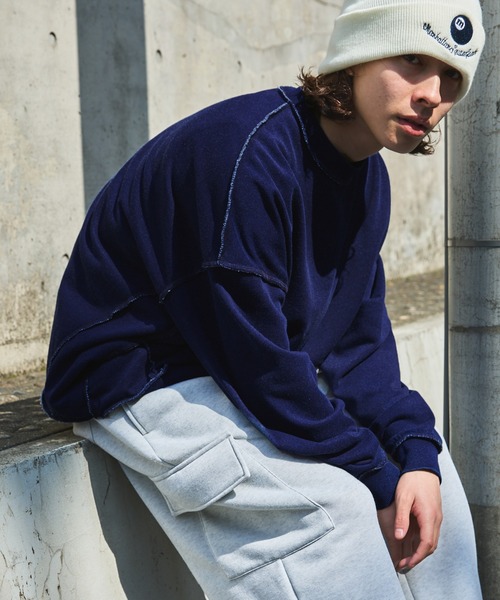 新品★NEOSARTIC★インディゴ染めスウェット★デニムパンツ ジーンズ ロンハーマン 裏毛インディゴ染めアウトステッチトレーナー（スウェット