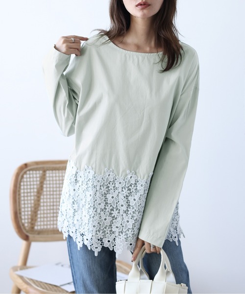 La-gemme（ラジェム）の「花柄レーストップス（Tシャツ/カットソー・レディース・グレー/ブラック/ベージュ系その他/ミント・M/L）」の4枚目の写真
