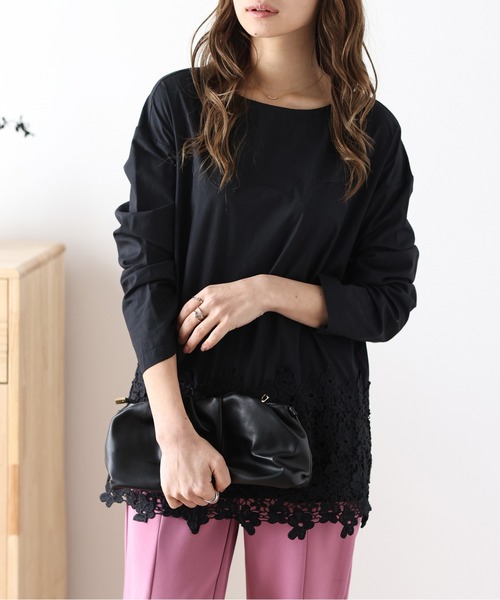 La-gemme（ラジェム）の「花柄レーストップス（Tシャツ/カットソー・レディース・グレー/ブラック/ベージュ系その他/ミント・M/L）」の2枚目の写真