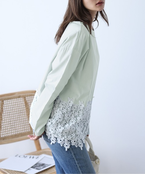 La-gemme（ラジェム）の「花柄レーストップス（Tシャツ/カットソー・レディース・グレー/ブラック/ベージュ系その他/ミント・M/L）」の6枚目の写真