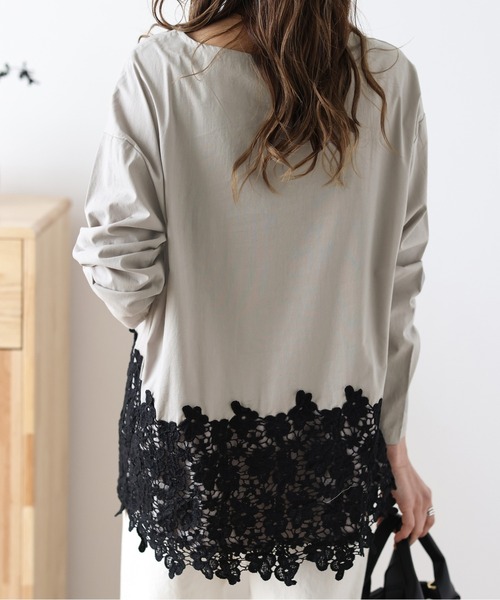 La-gemme（ラジェム）の「花柄レーストップス（Tシャツ/カットソー・レディース・グレー/ブラック/ベージュ系その他/ミント・M/L）」の5枚目の写真