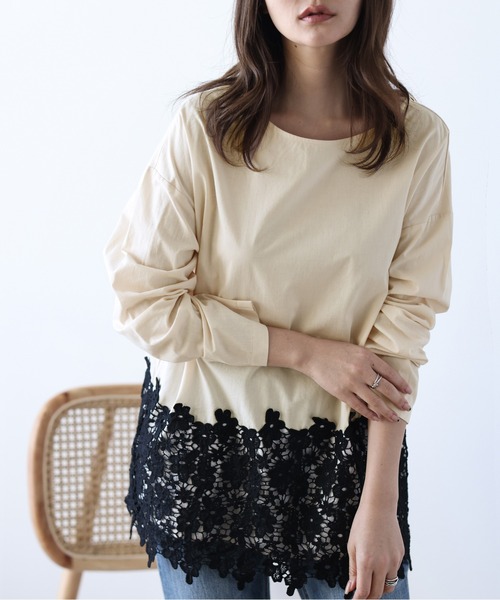 La-gemme（ラジェム）の「花柄レーストップス（Tシャツ/カットソー・レディース・グレー/ブラック/ベージュ系その他/ミント・M/L）」の8枚目の写真