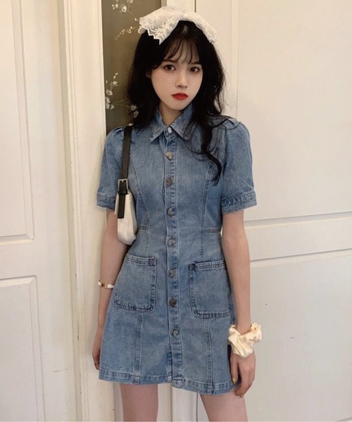 meJane（ミージェーン）の「バックオープンデニムミニワンピース
