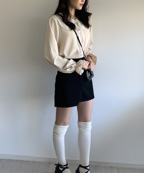 Silly(シリー)の「【可愛い春コーデに♪】ビッグレース衿キャンディスリーブブラウス(シャツ/ブラウス・レディース・アイボリー/グレー/ホワイト・SMALL/MEDIUM/LARGE)」の14枚目の写真