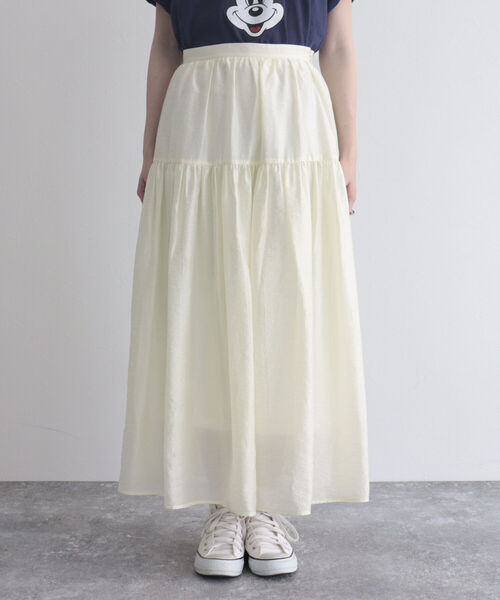 fredy emue（フレディエミュ）の「【fredy emue/フレディエミュ】シアーギャザースカート（スカート・レディース・ライトグリーン/クリーム/ブラック・36/38）」の4枚目の写真