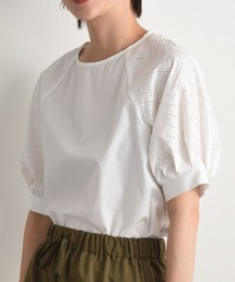 シェブロン刺繍異素材ブラウス