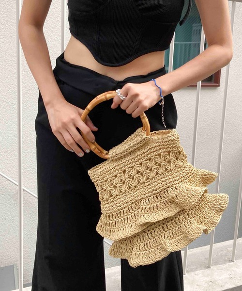 Casselini（キャセリーニ）の「Casselini(キャセリーニ)ペーパーバンブーバッグ（ハンドバッグ・レディース・オレンジ/ベージュ/ブラック・FREE）」の12枚目の写真