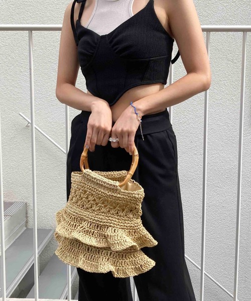 Casselini（キャセリーニ）の「Casselini(キャセリーニ)ペーパーバンブーバッグ（ハンドバッグ・レディース・オレンジ/ベージュ/ブラック・FREE）」の13枚目の写真