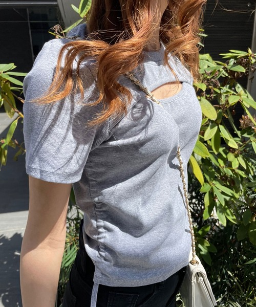 SPIGA（スピーガ）の「胸開きｻｲﾄﾞｼｬｰﾘﾝｸﾞTｼｬﾂ（Tシャツ/カットソー・レディース・グレー/ホワイト・FREE）」の15枚目の写真