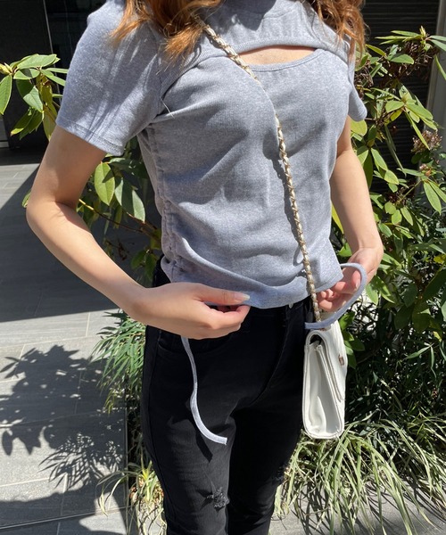 SPIGA（スピーガ）の「胸開きｻｲﾄﾞｼｬｰﾘﾝｸﾞTｼｬﾂ（Tシャツ/カットソー・レディース・グレー/ホワイト・FREE）」の10枚目の写真