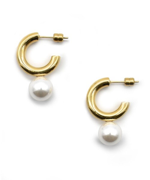 LHME（エルエイチエムイー）の「LHME チャンキーパールフープピアス/サージカルステンレス316L（金属アレルギー対応）（ピアス（両耳用）・レディース・シルバー/ゴールド・ONE SIZE）」の4枚目の写真