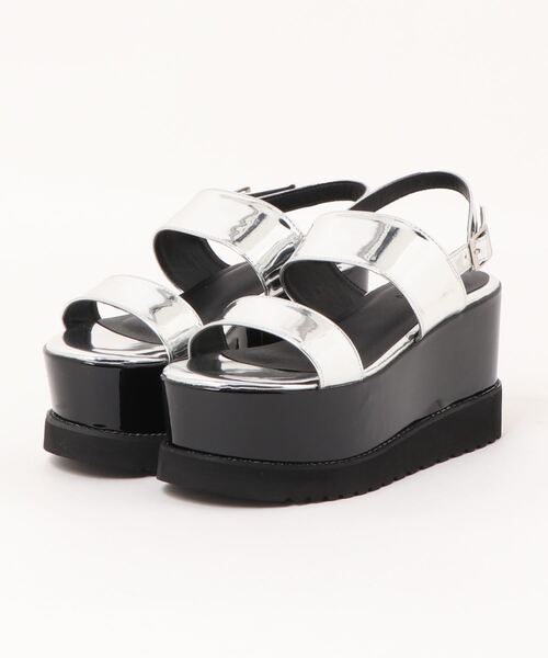 Mafmof(マフモフ)の「Mafmof(マフモフ)9.5cmヒール厚底ウエッジダブルベルトサンダル(サンダル・レディース・ホワイト/ブラック/ブラウン/シルバー・L/LL/S/M)」の4枚目の写真