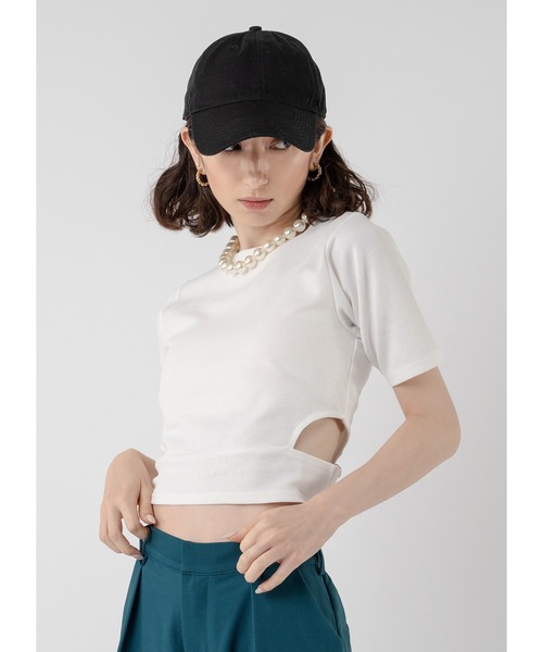 Adoon plain(アドーンプレーン)の「ウエストカットトップス(Tシャツ/カットソー・レディース・ライトグリーン/ホワイト/ライトブルー/ブラック・FREE)」の2枚目の写真