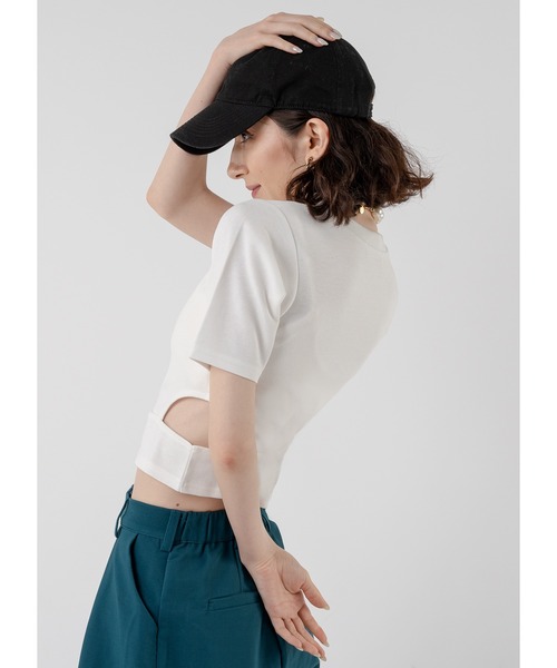 Adoon plain(アドーンプレーン)の「ウエストカットトップス(Tシャツ/カットソー・レディース・ライトグリーン/ホワイト/ライトブルー/ブラック・FREE)」の16枚目の写真