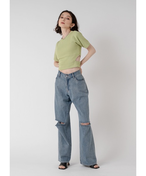 Adoon plain(アドーンプレーン)の「ウエストカットトップス(Tシャツ/カットソー・レディース・ライトグリーン/ホワイト/ライトブルー/ブラック・FREE)」の6枚目の写真