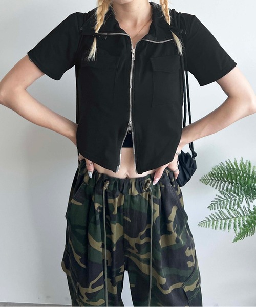 sedacle（セダクル）の「【SDG】zip up tops（Tシャツ/カットソー・レディース・オフホワイト/グレー/ブラック・FREE）」の3枚目の写真