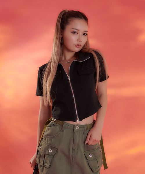 sedacle（セダクル）の「【SDG】zip up tops（Tシャツ/カットソー・レディース・オフホワイト/グレー/ブラック・FREE）」の10枚目の写真