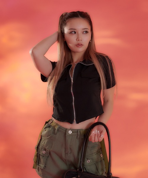 sedacle（セダクル）の「【SDG】zip up tops（Tシャツ/カットソー・レディース・オフホワイト/グレー/ブラック・FREE）」の11枚目の写真
