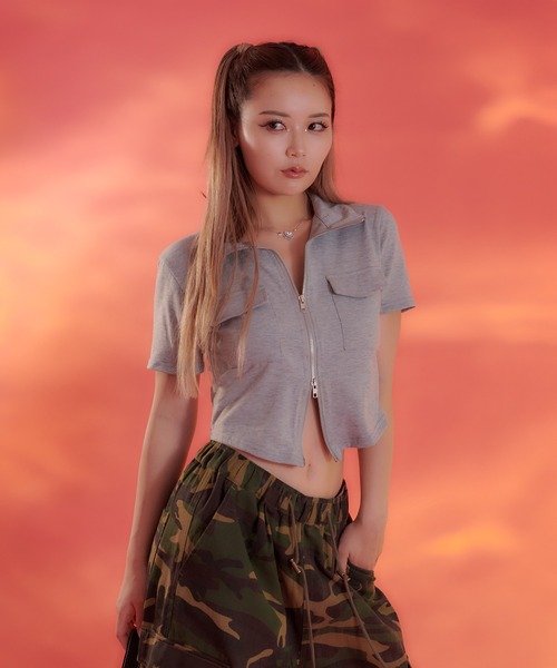 sedacle（セダクル）の「【SDG】zip up tops（Tシャツ/カットソー・レディース・オフホワイト/グレー/ブラック・FREE）」の16枚目の写真