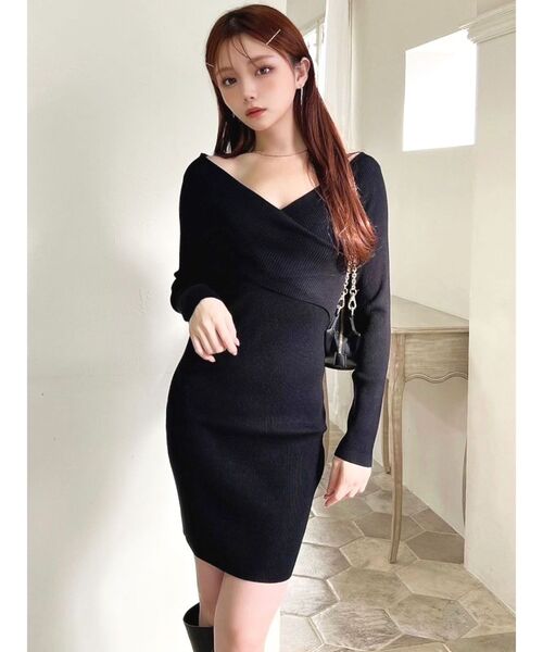 クロシェニット ブラック タイトワンピース RESEXXY（リゼクシー）の「フロントクロスニットタイト